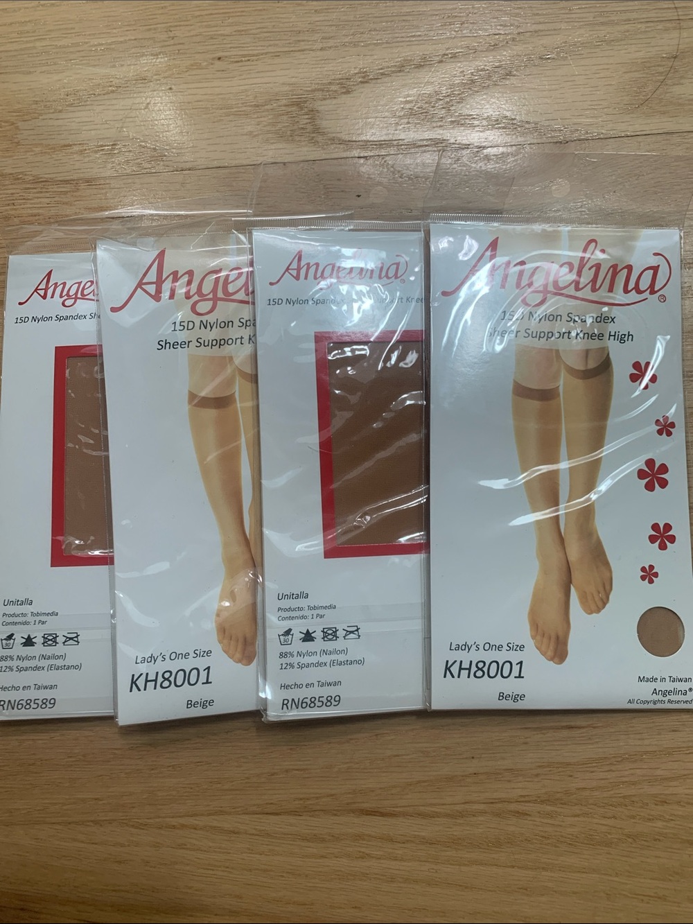 Angelina Beige Sheer Support Knee Highs (4 Pack)